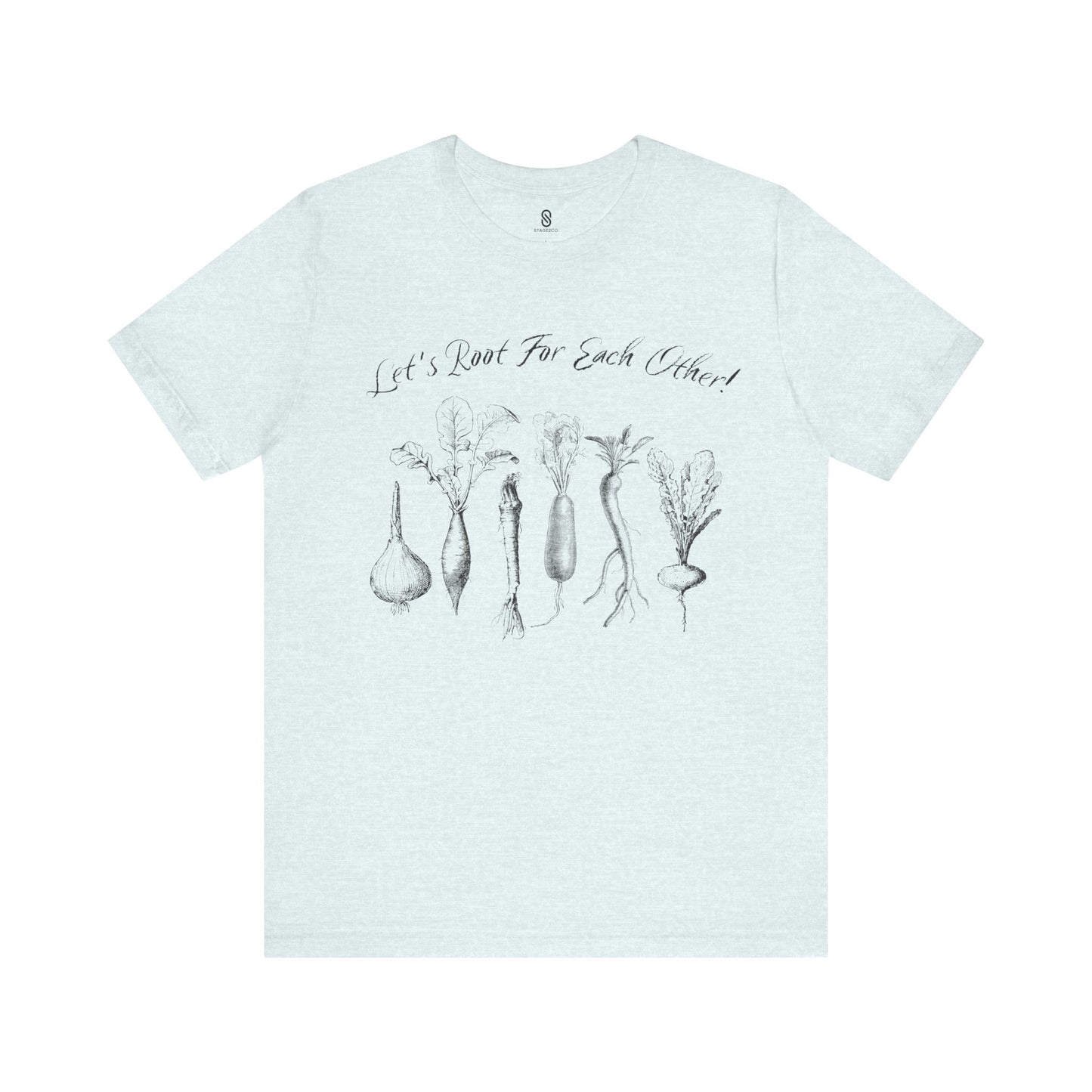 Enchanting "Let's Root For Each Other" Shirt | Whimsical Vertical Roots | Artistic Unity Tee | Positive Message, Unisex Short Sleeve Tee