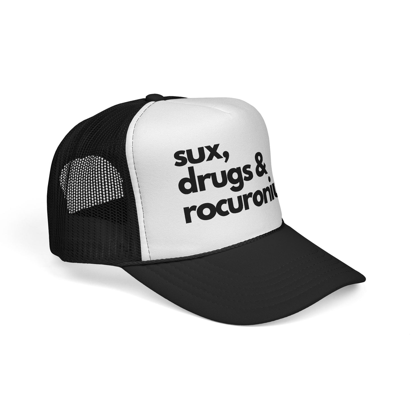 Sux, Drugs & Rocuronium Trucker Hat, Funny Healthcare Headgear in Multiple Colors, Trucker Caps