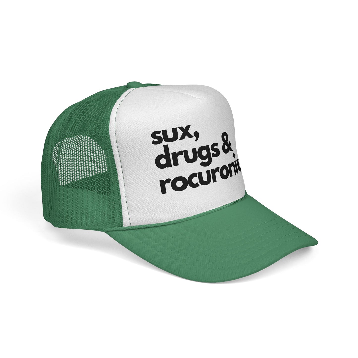 Sux, Drugs & Rocuronium Trucker Hat, Funny Healthcare Headgear in Multiple Colors, Trucker Caps