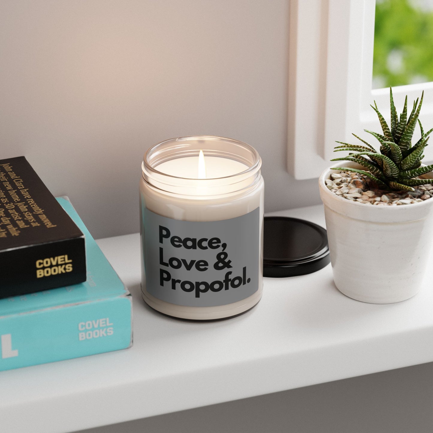 Tranquility and Humor: Peace, Love & Propofol Candle, Scented Soy Candle, 9oz