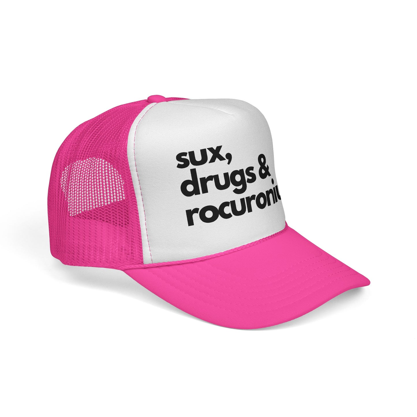 Sux, Drugs & Rocuronium Trucker Hat, Funny Healthcare Headgear in Multiple Colors, Trucker Caps