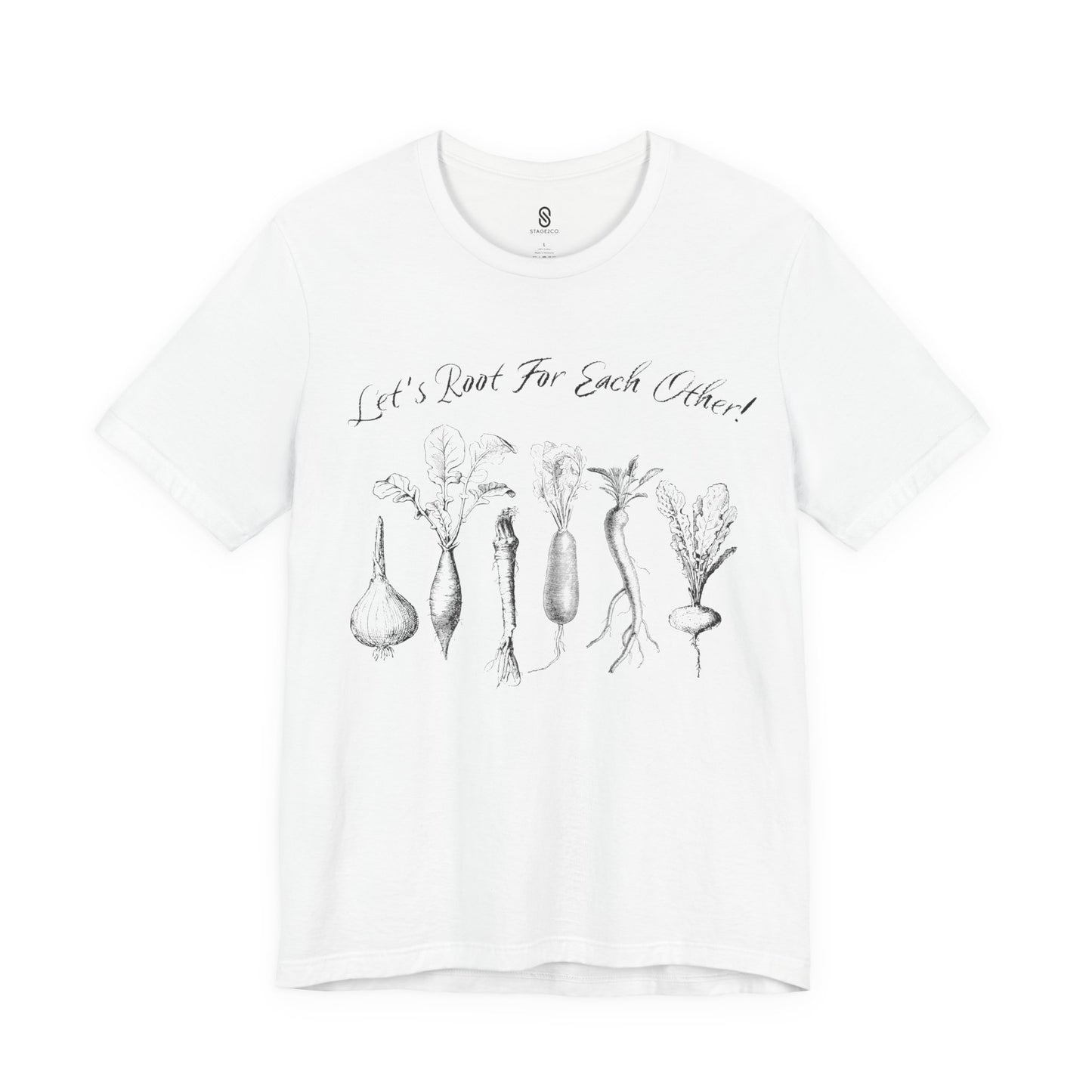 Enchanting "Let's Root For Each Other" Shirt | Whimsical Vertical Roots | Artistic Unity Tee | Positive Message, Unisex Short Sleeve Tee