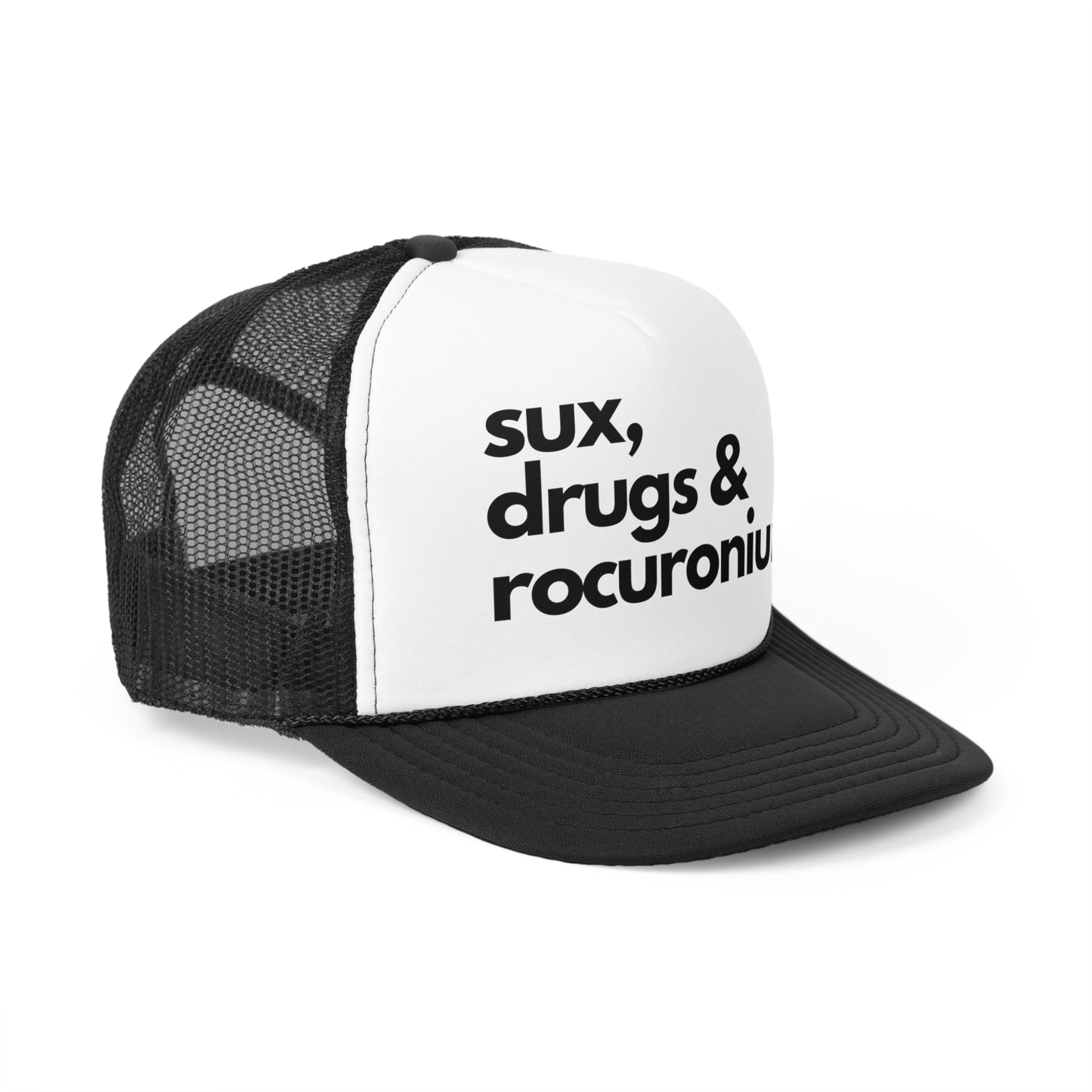 Sux, Drugs & Rocuronium Trucker Hat, Funny Healthcare Headgear in Multiple Colors, Trucker Caps