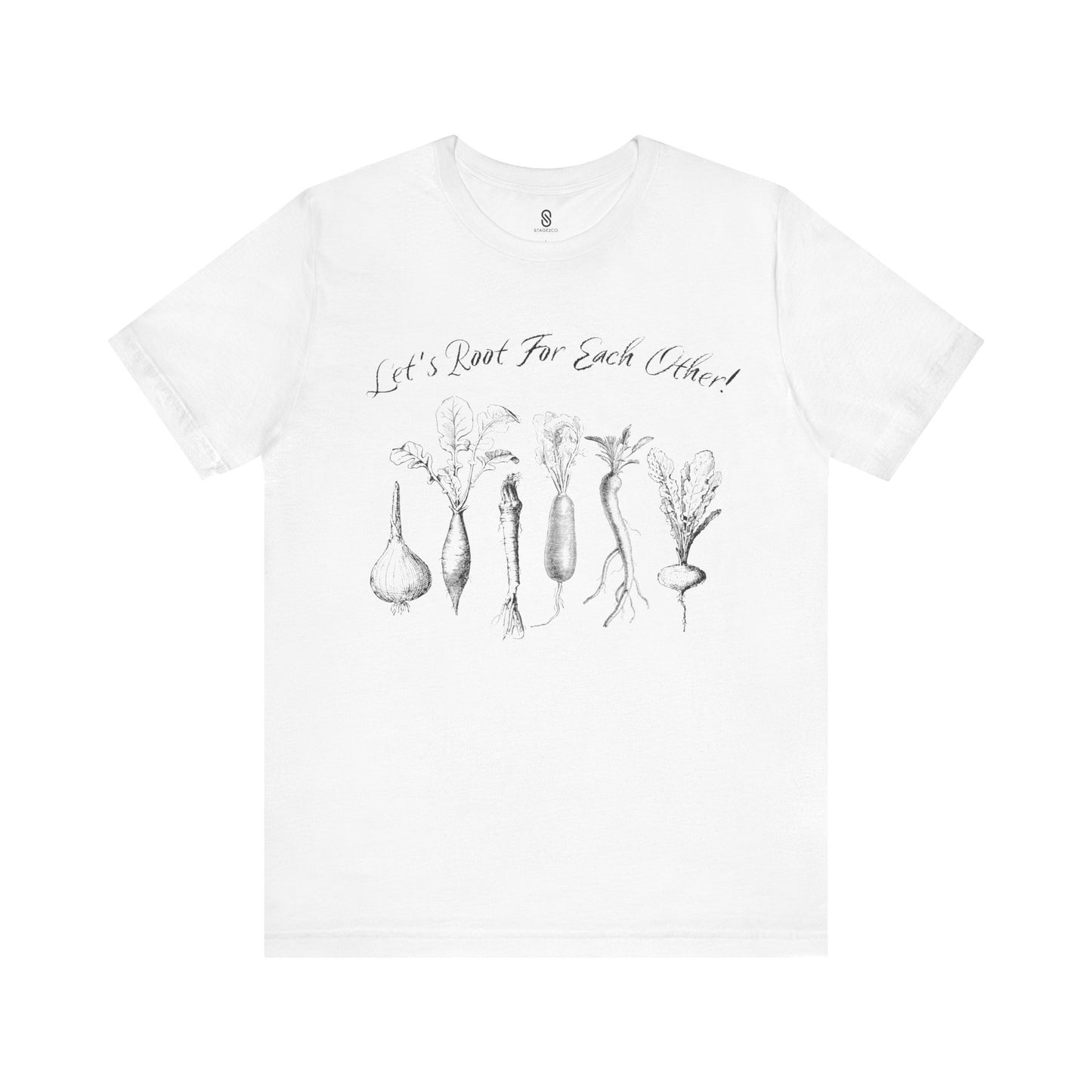 Enchanting "Let's Root For Each Other" Shirt | Whimsical Vertical Roots | Artistic Unity Tee | Positive Message, Unisex Short Sleeve Tee