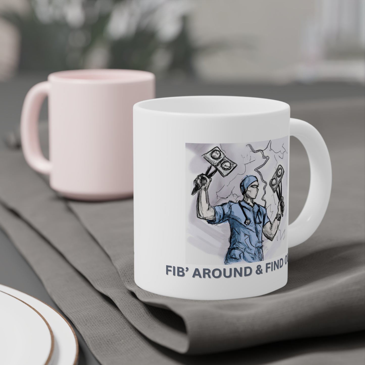 Zap into Laughter with the Fib' Around and Find Out Mug!, Ceramic Mugs (11oz\15oz\20oz), Anesthesia, ICU, ER