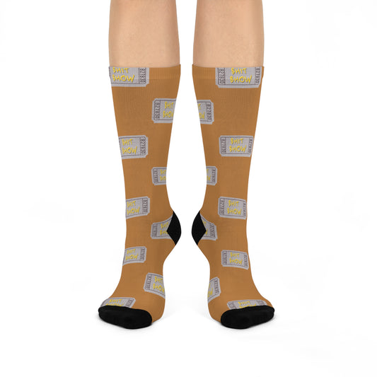 Step into the Chaos, Shit Show Ticket Stub Socks - Anesthesia Edition for Hospital Pros, Cushioned Crew Socks