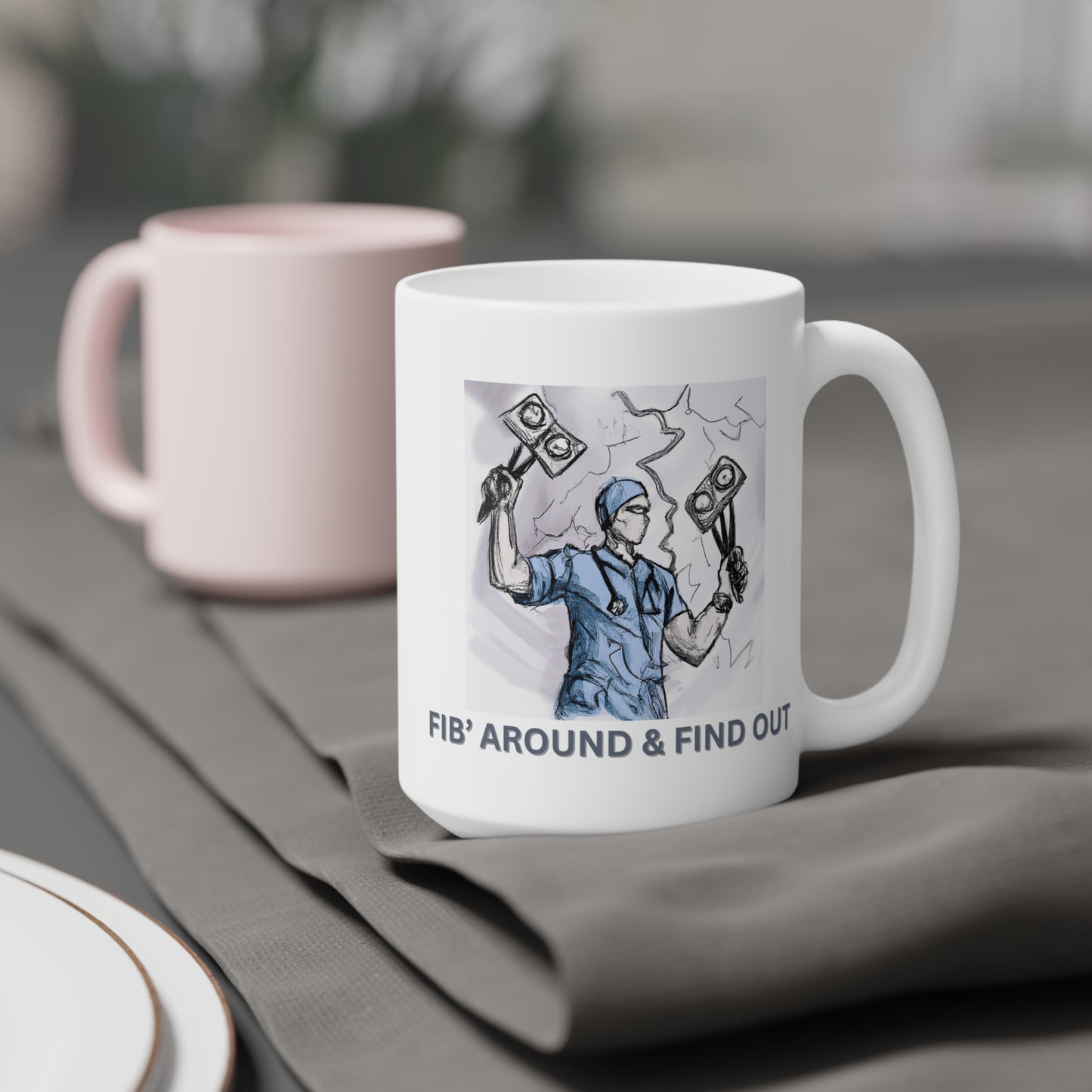Zap into Laughter with the Fib' Around and Find Out Mug!, Ceramic Mugs (11oz\15oz\20oz), Anesthesia, ICU, ER